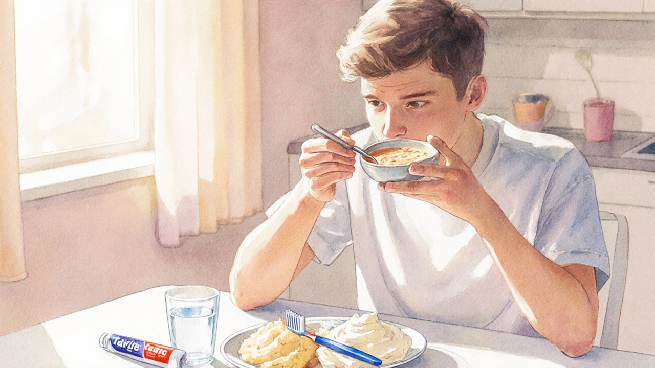 Člověk jí měkká jídla a pije vodu během prvních dnů po zákroku.