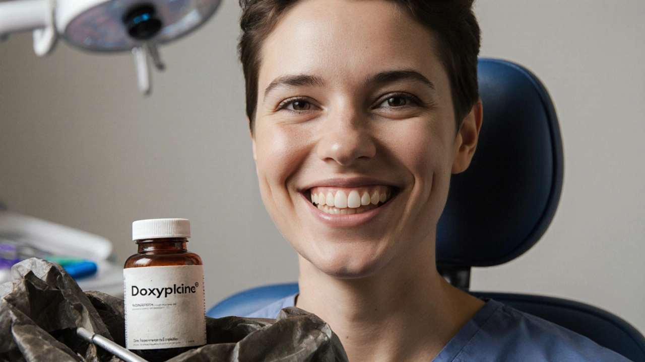 Dospělý s krásným úsměvem po léčbě tetracyklinových zubů porcelánovými vložkami.