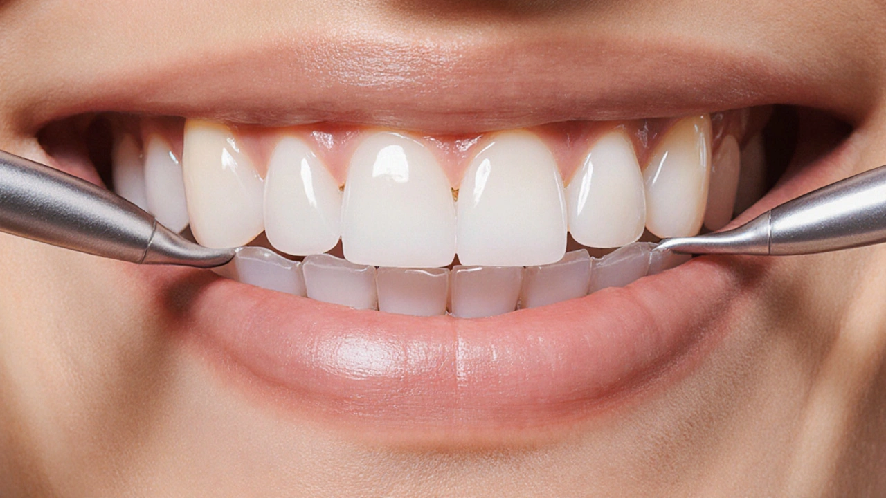 Ceramic veneers bonded to front teeth with natural translucency and gloss.