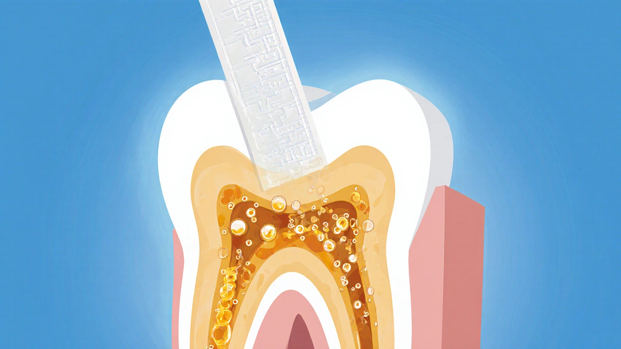 Přehled vnitřní struktury zubu s chemickým bělením.