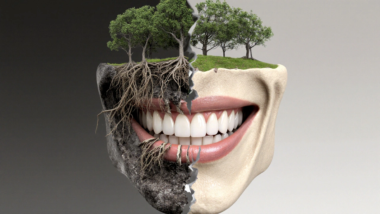 Přeměna zkaženého zubu v zdravý úsměv s kořeny v kosti.
