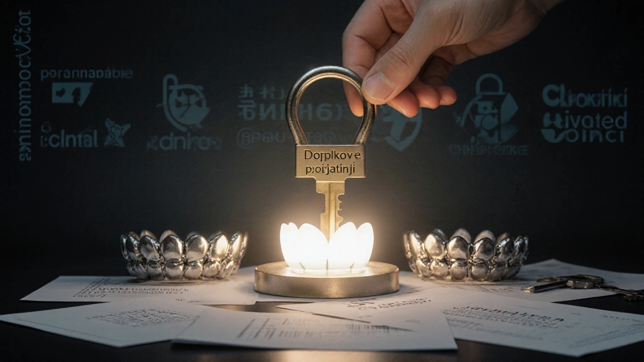 Zlatý klíč od doplňkového pojištění otevírá trezor s korunkami, e-max korunka září uprostřed.