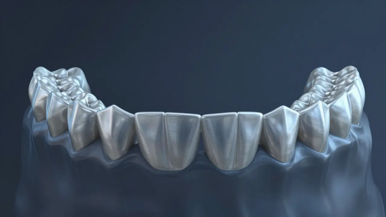 Přechod od zkřivených zubů k rovnému zubnímu oblouku v ortodontické léčbě.