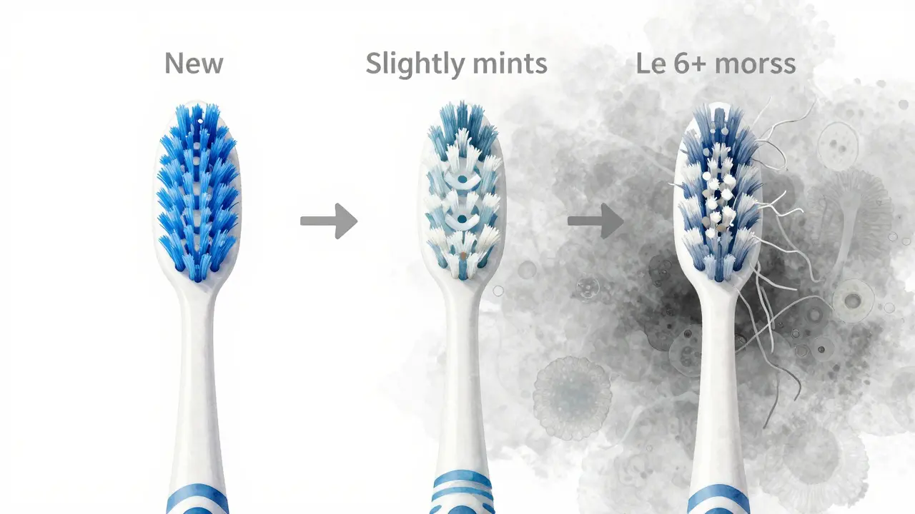 Tři fáze opotřebení sonického kartáčku Curaprox v čase s odstíny hygieny