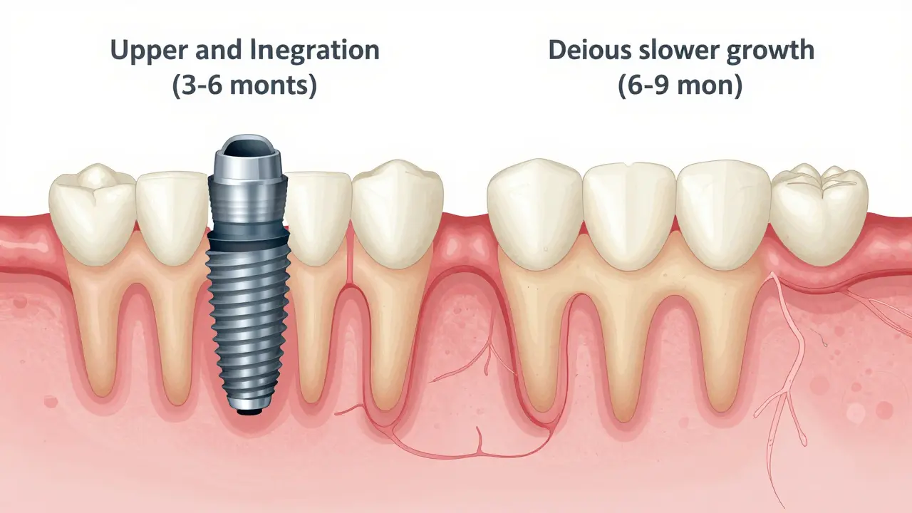 Comparison of healing times for dental implants in upper and lower jaw.