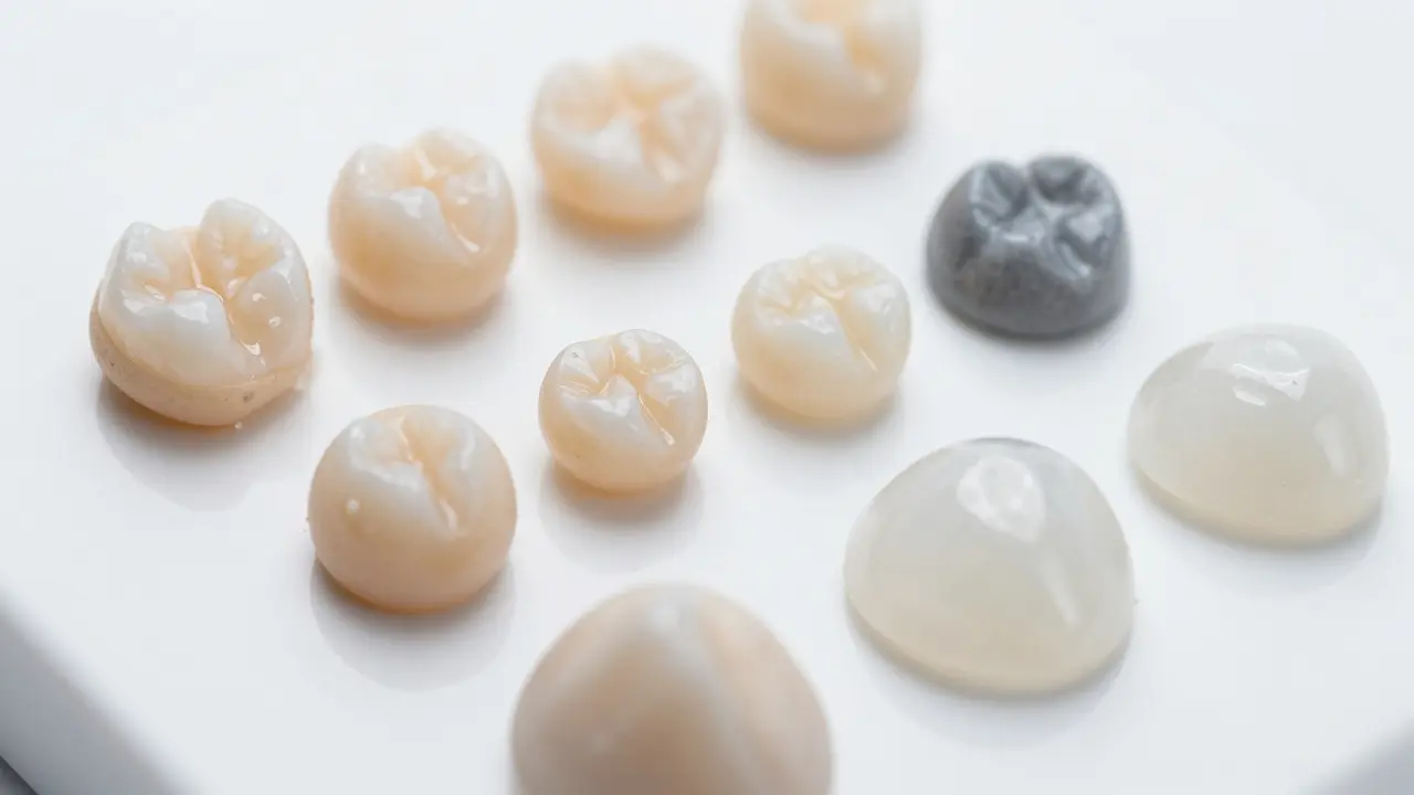 Různé materiály na zubní plomby vedle sebe