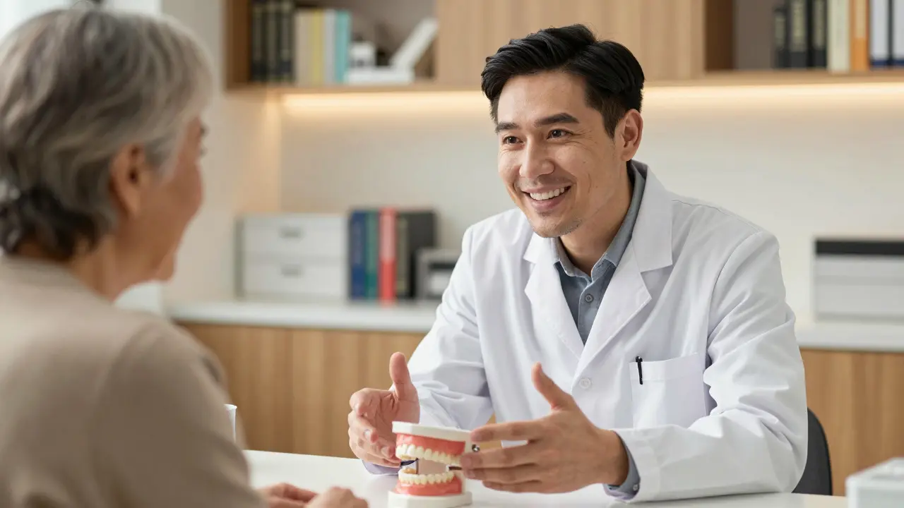 Stomatolog se pacientkou projednává detaily ošetření