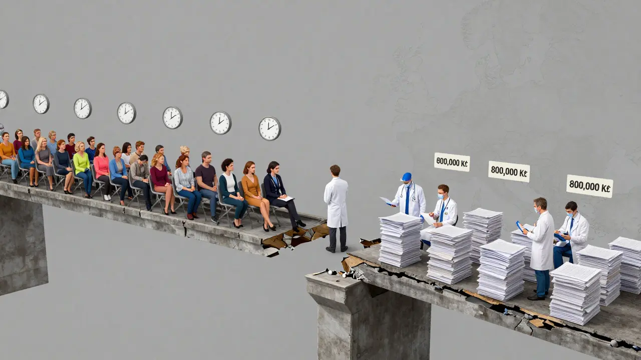 Zlomený most mezi pacienty čekajícími na léčbu a přetíženými zubyři s dluhy.