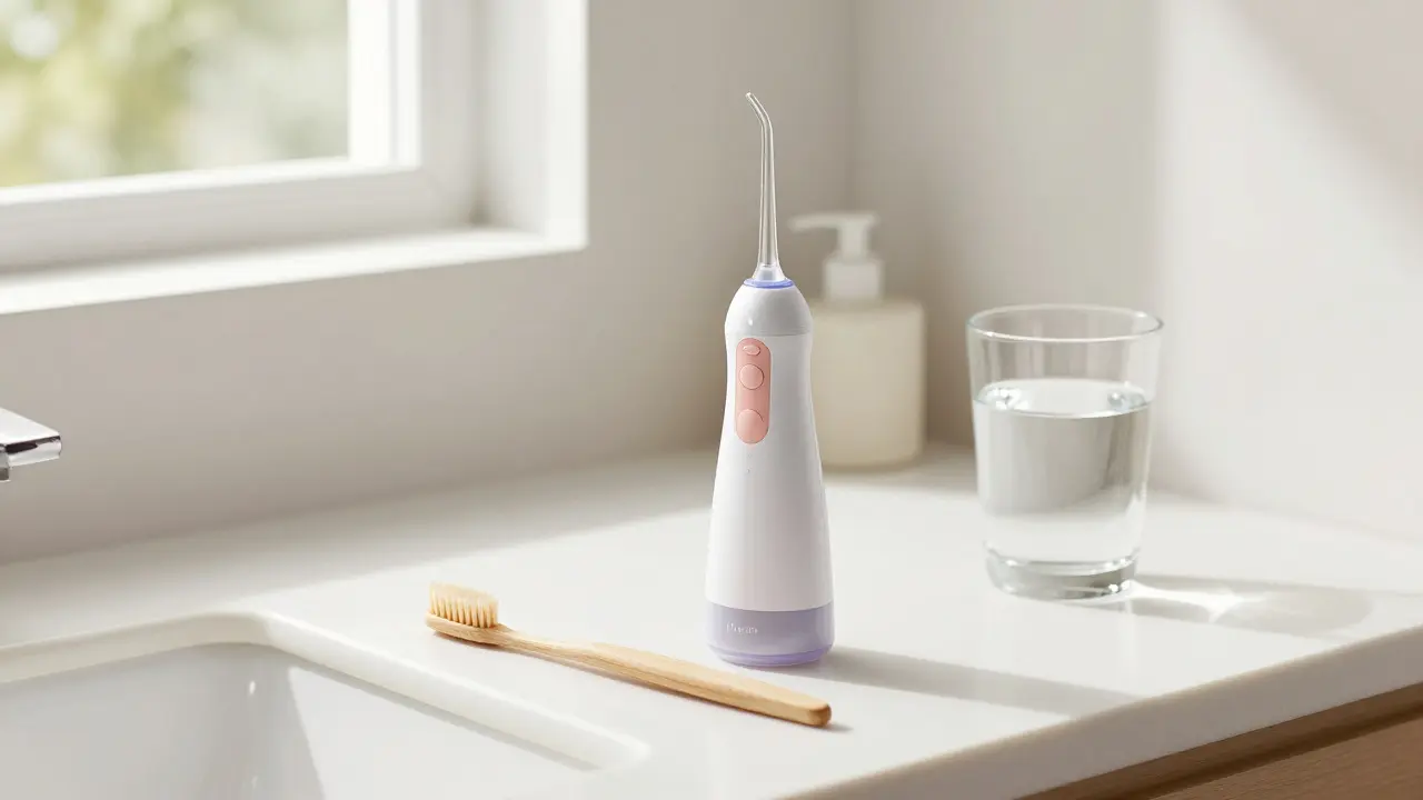 Sada pro péči o dásně po zákroku včetně měkkého kartáčku a irigátoru.