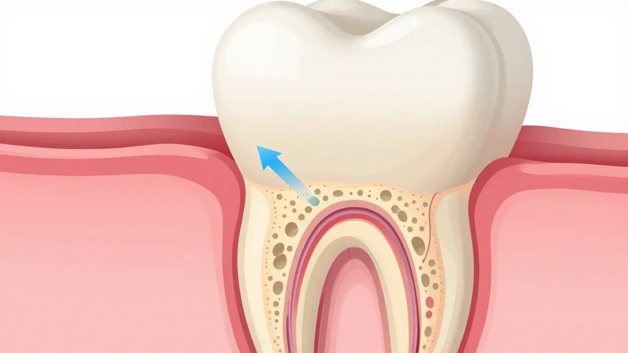 Anatomický průřez zubem ukazující nervové kanálky a příčinu bolesti