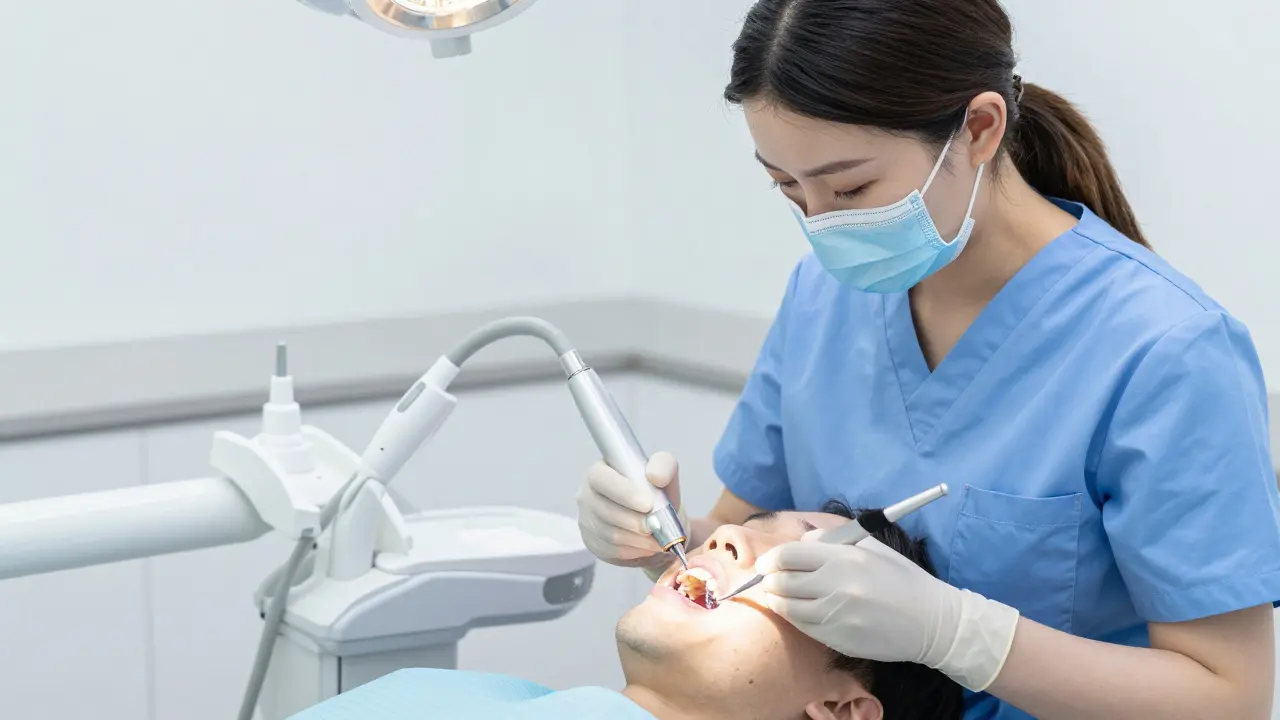 Profesionální čištění zubního kamene ultrazvukem u dentálního hygienisty