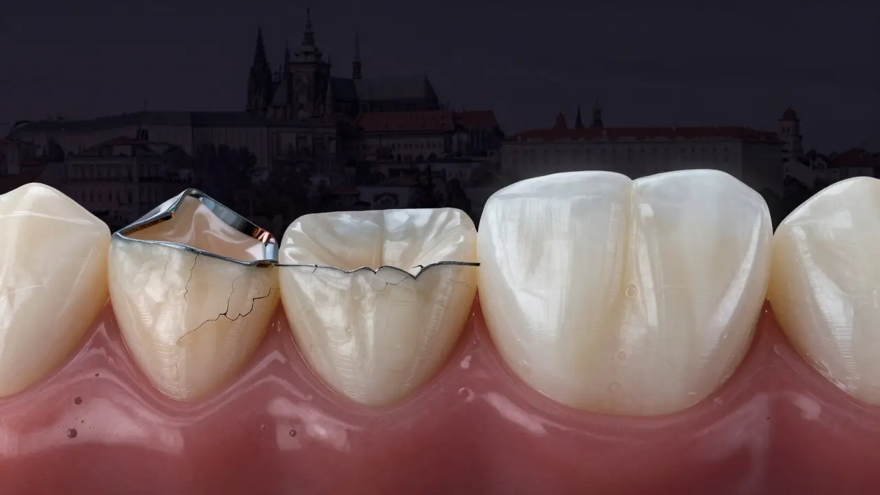 Srovnání opotřebované výplně a kvalitního keramického onlayu