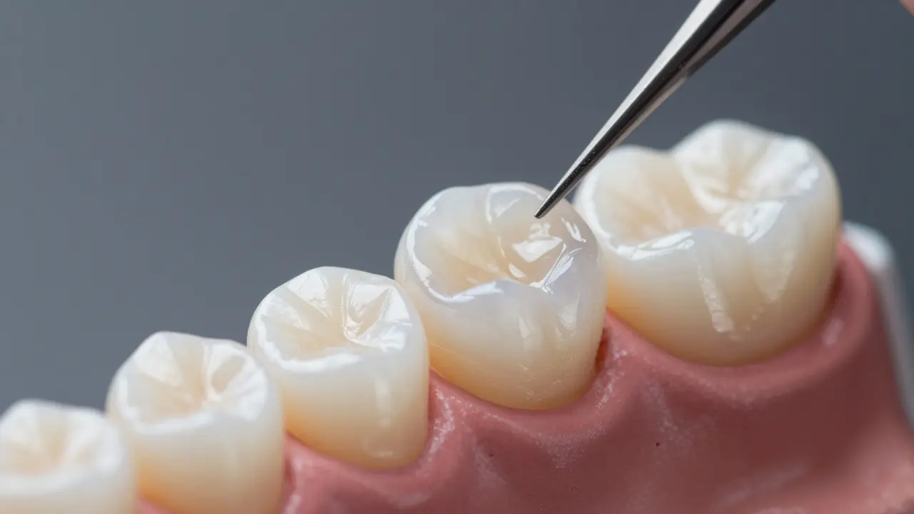 Keramický onlay nasazený na zub pro ochranu dentinu