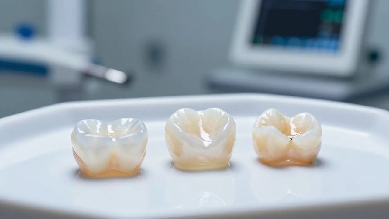 Detailní záběr keramických destiček různých typů na lékařském podnose