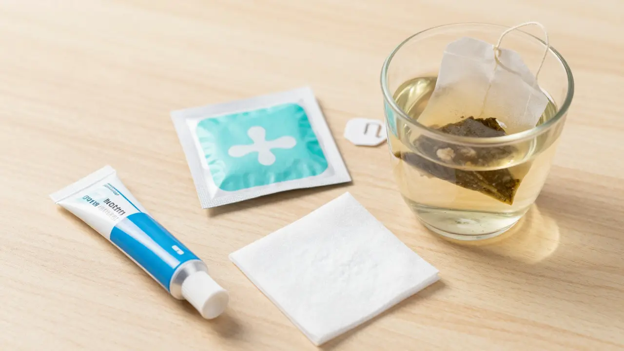 Dentální vosk, cement a gáza pro první pomoc při zlomeném zubu