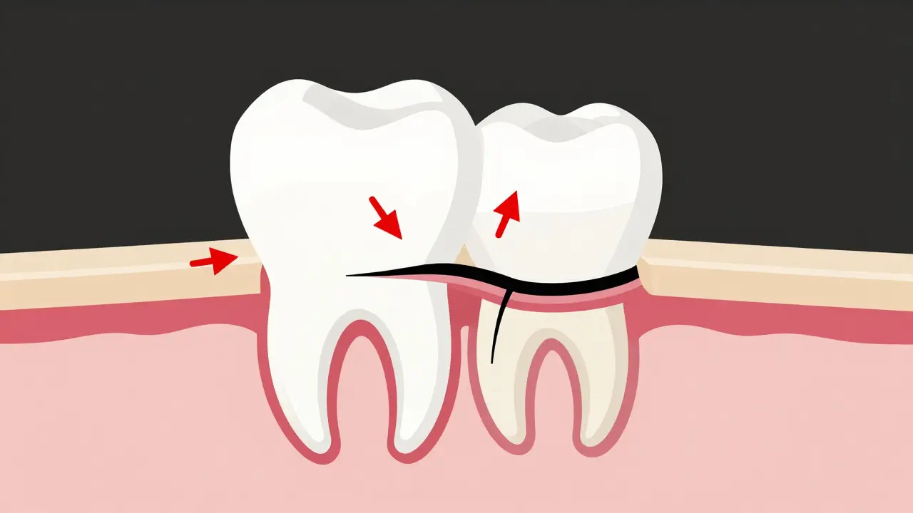 Schéma zubu ukazující vrstvy smaltu, dentinu a nerv